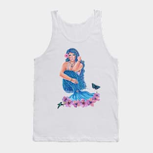 Tropical blue mermaid art by Renee Lavoie Tank Top